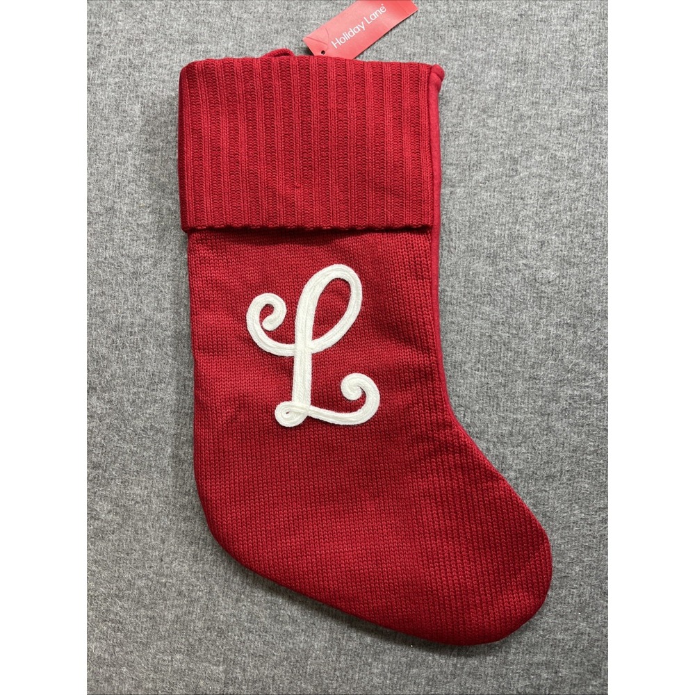 Holiday Lane red Christmas stocking L cursive
